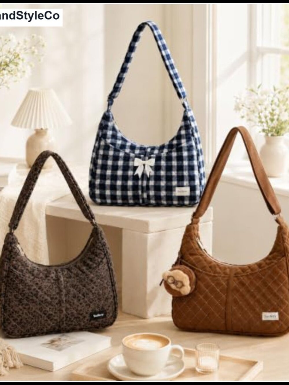 Quilted Hobo Shoulder Bag with Adjustable Strap Zipper Closure - Picture 2 of 6